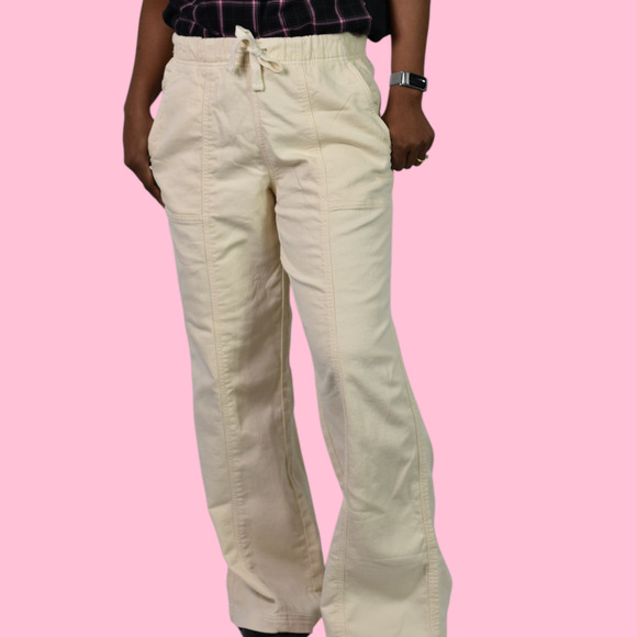 Aerie Me Day Pants Tan Khaki Tie Waist Wide Leg Flare Cotton Soft Relaxed Small - Picture 1 of 14